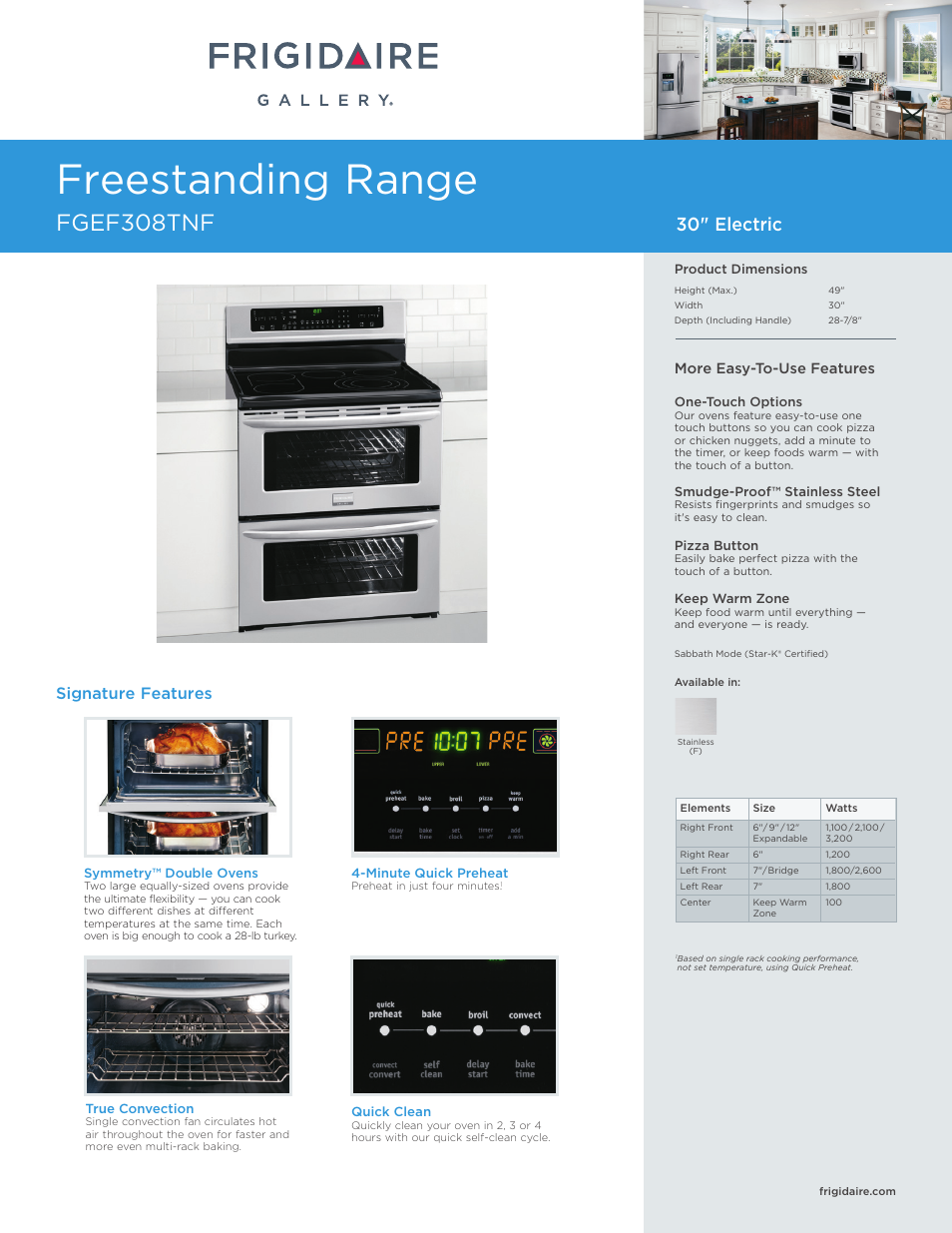 FRIGIDAIRE FGEF308TNF User Manual | 7 pages