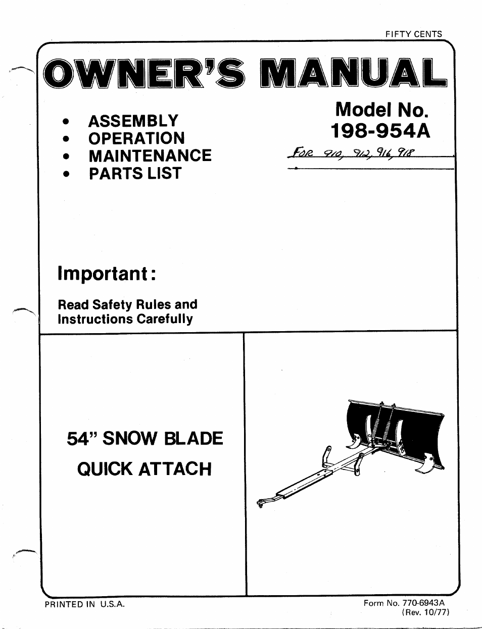 Bolens 198-954A User Manual | 10 pages