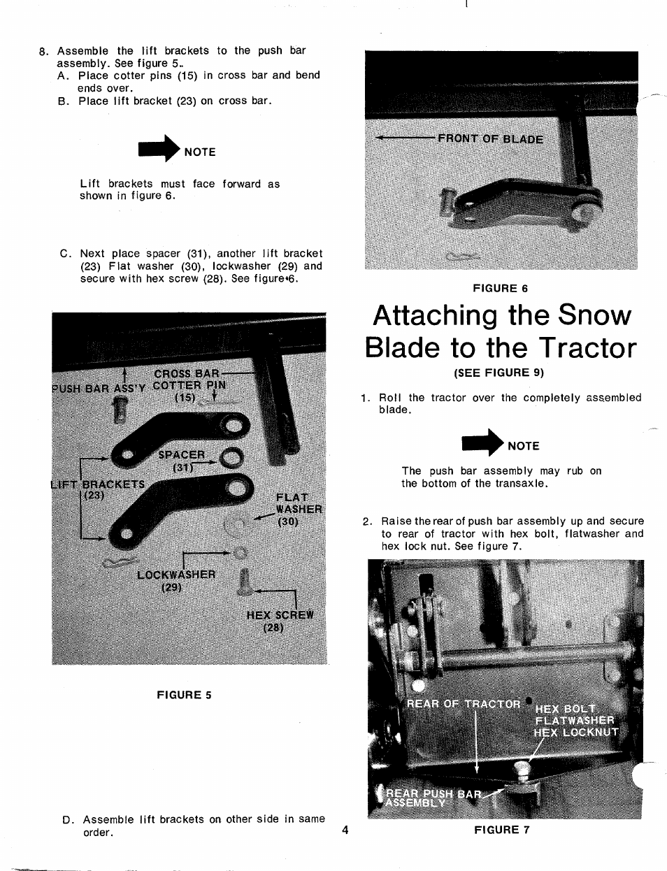 Attaching the snow blade to the tractor | Bolens 198-954A User Manual | Page 4 / 10