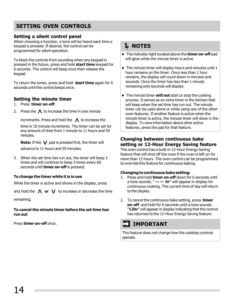 Setting oven controls, Important | FRIGIDAIRE FFEF3048LS User Manual | Page 14 / 28