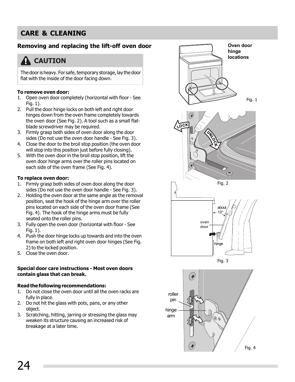 Caution care & cleaning | FRIGIDAIRE FFEF3048LS User Manual | Page 24 / 28