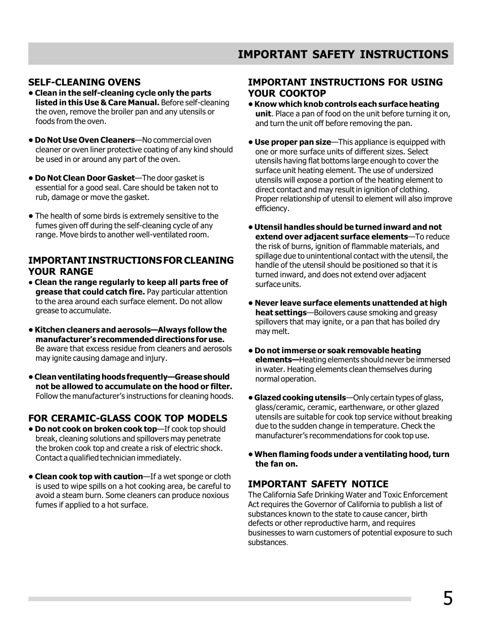 Important safety instructions | FRIGIDAIRE FFEF3048LS User Manual | Page 5 / 28