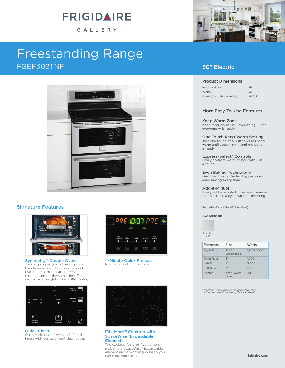 FRIGIDAIRE FGEF302TNF User Manual | 7 pages