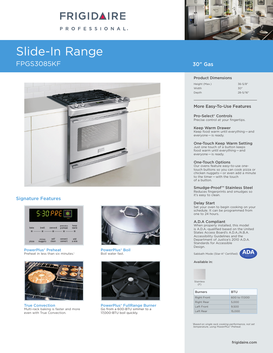 FRIGIDAIRE FPGS3085KF User Manual | 7 pages