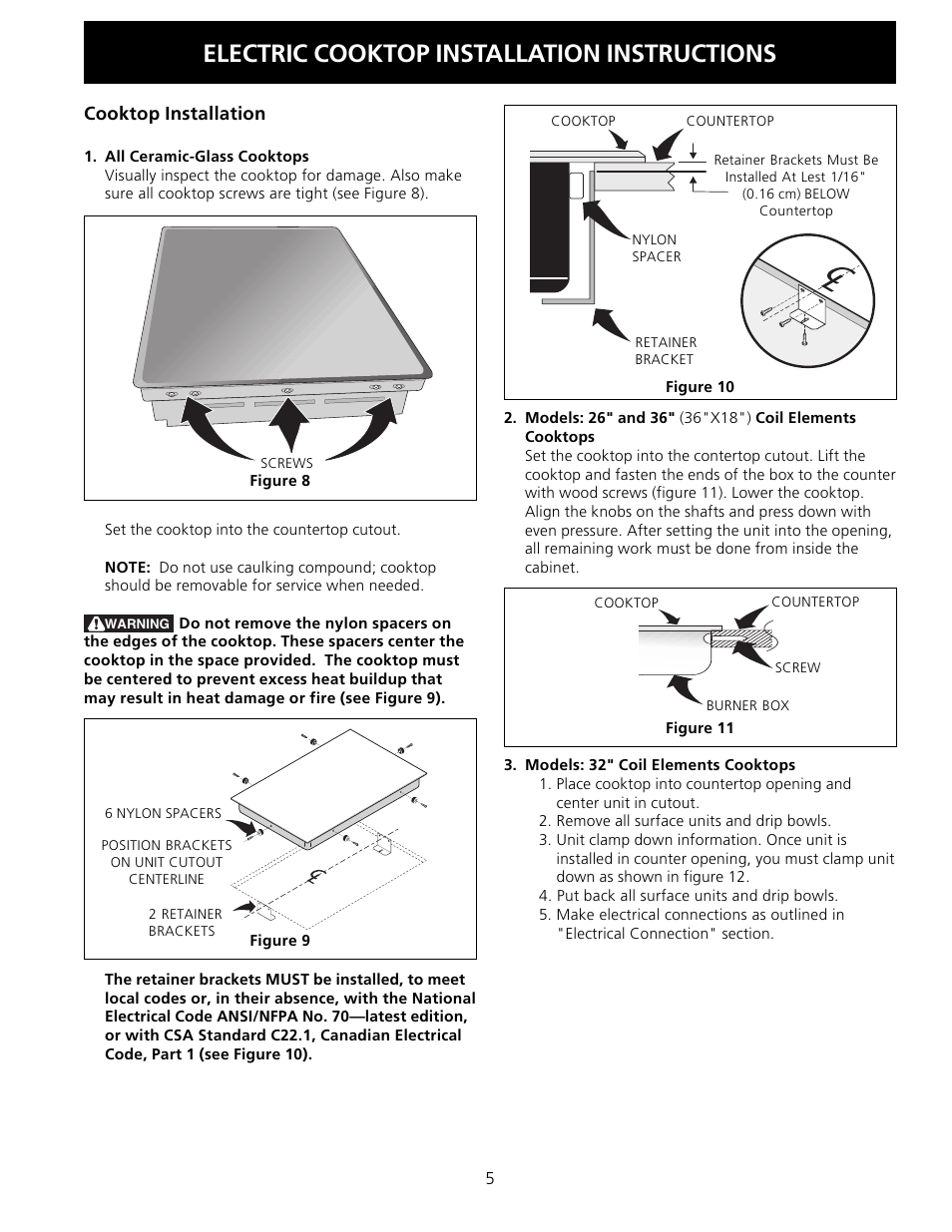 Electric cooktop installation instructions | FRIGIDAIRE FFEC2605LS User Manual | Page 5 / 20