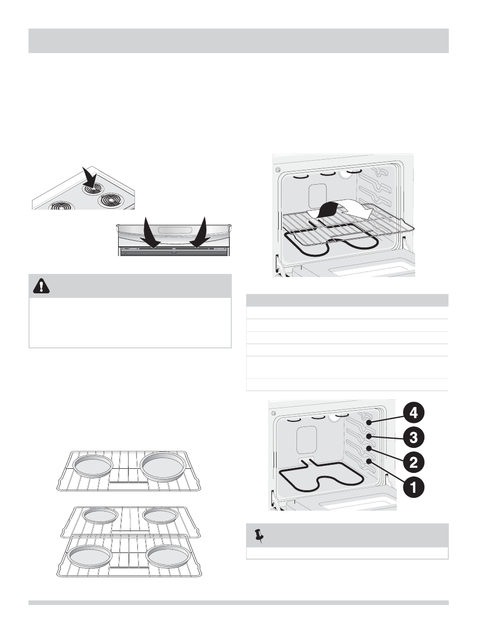 Before setting oven controls, Caution, Air circulation in the oven | Arranging oven racks, Recommended rack positions, Oven vent location | FRIGIDAIRE FFES3025LS User Manual | Page 14 / 32