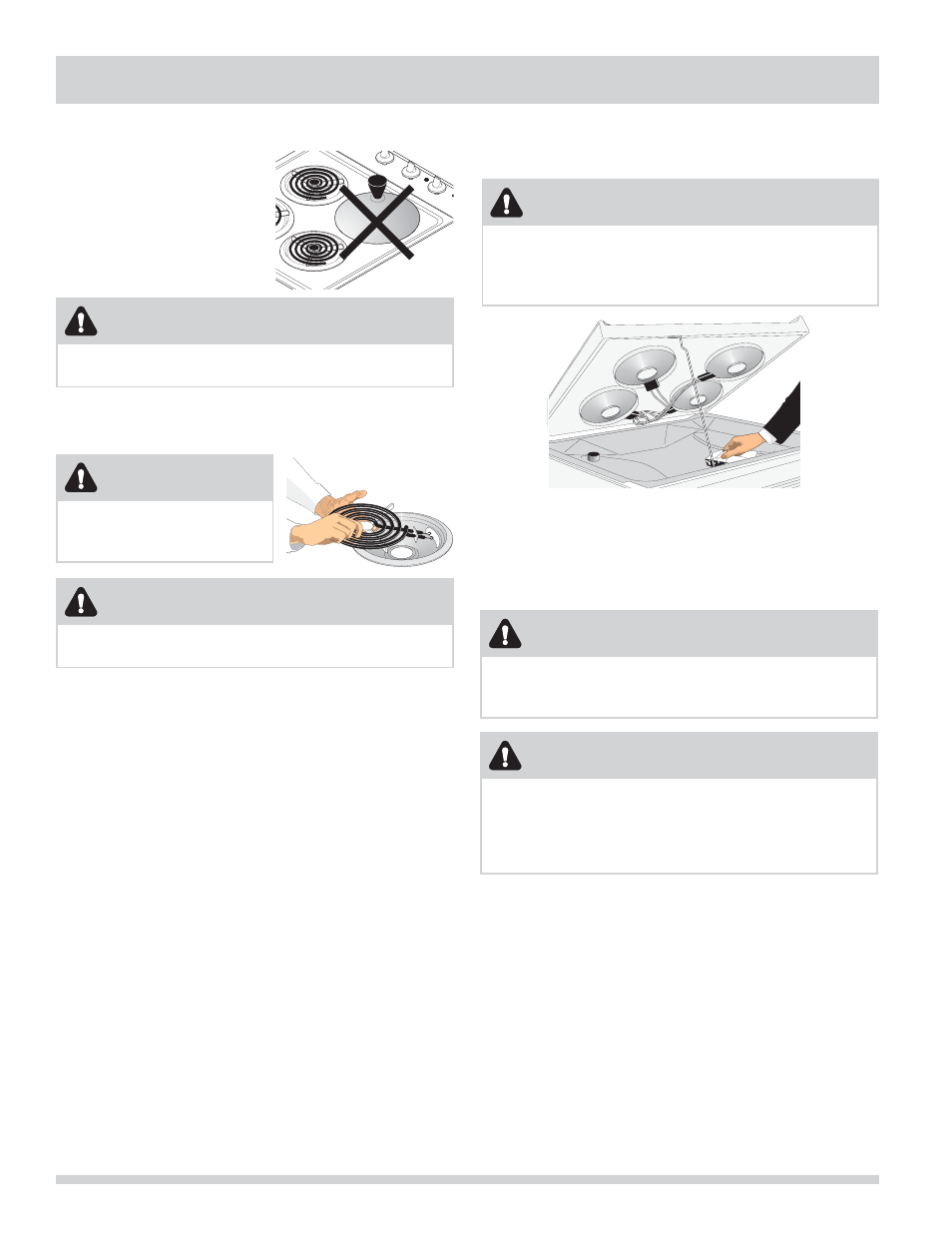 Care & cleaning, Warning, Caution | Coil elements cooktop cleaning & maintenance, Porcelain enamel cooktop cleaning instructions | FRIGIDAIRE FFES3025LS User Manual | Page 24 / 32