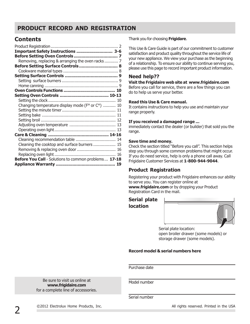 FRIGIDAIRE FFGF3017LW User Manual | Page 2 / 20