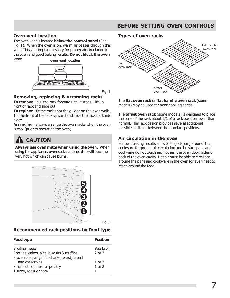 Before setting oven controls, Caution | FRIGIDAIRE FFGF3017LW User Manual | Page 7 / 20