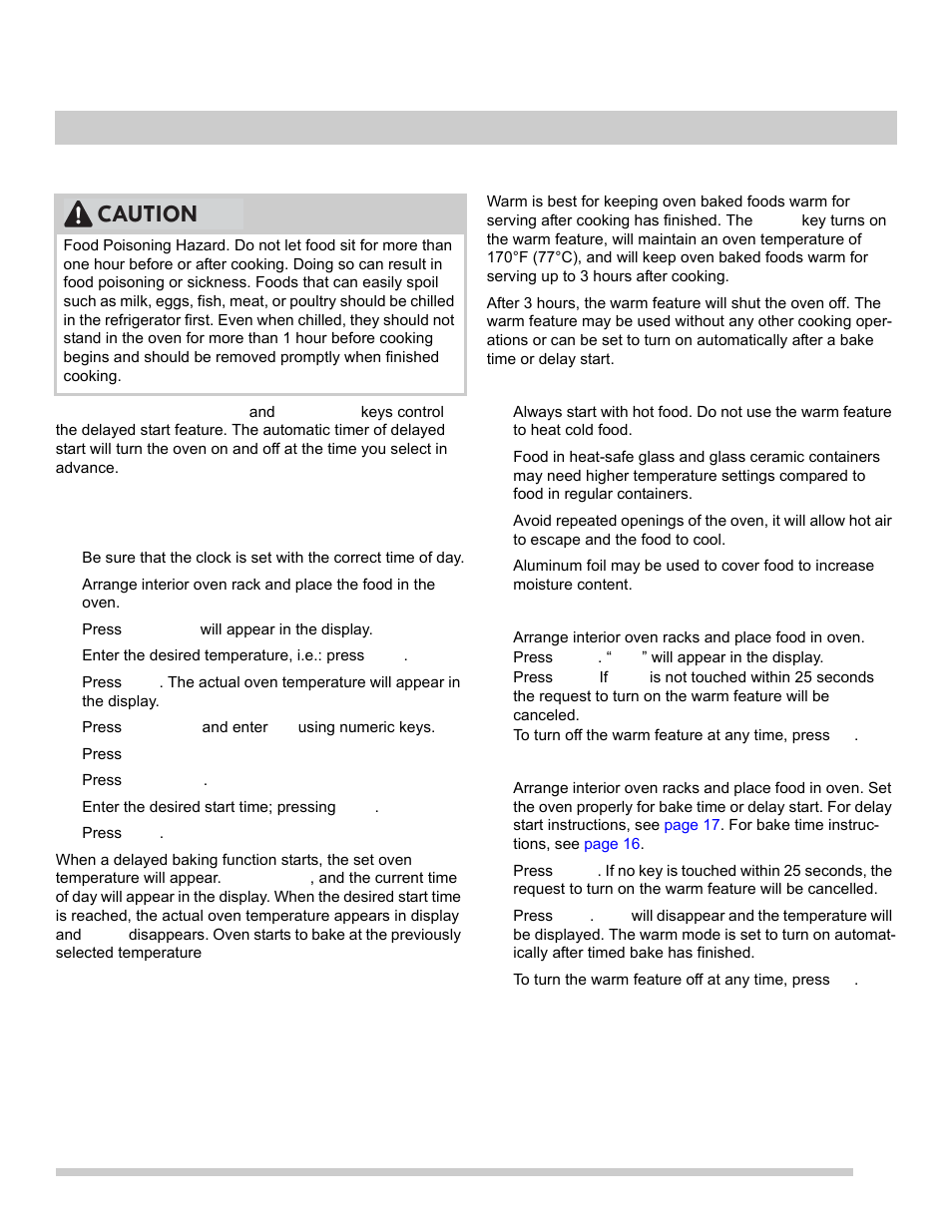 Ons, see, 17 oven controls, Caution | FRIGIDAIRE FGEW2765PB User Manual | Page 17 / 31