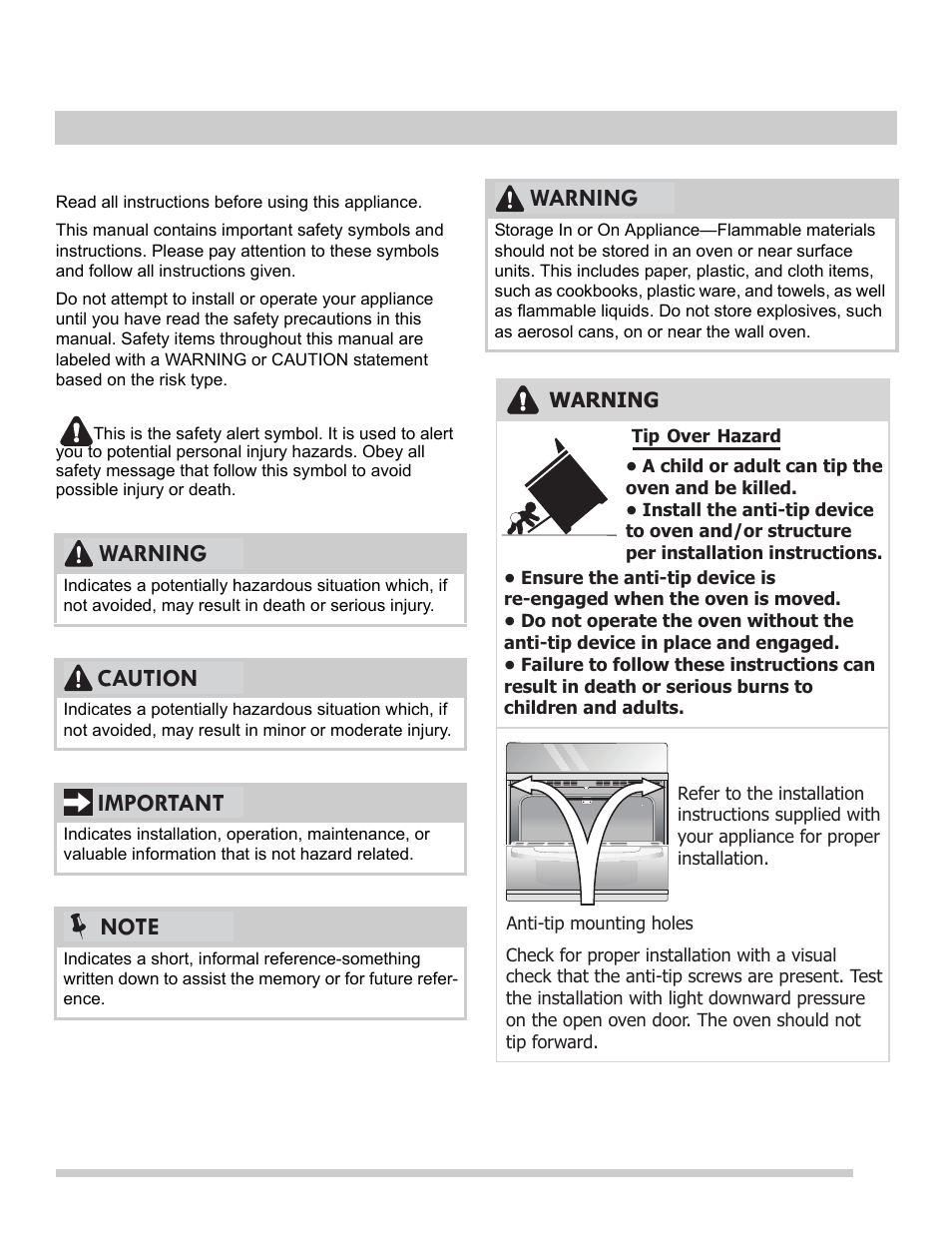 Important safety instructions, Warning | FRIGIDAIRE FGEW2765PB User Manual | Page 3 / 31
