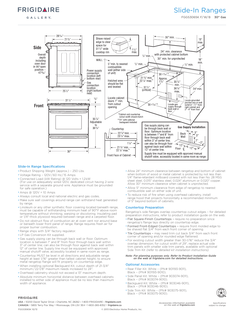 30" gas slide-in range gallery, Slide-in ranges | FRIGIDAIRE FGGS3065KB User Manual | Page 3 / 7