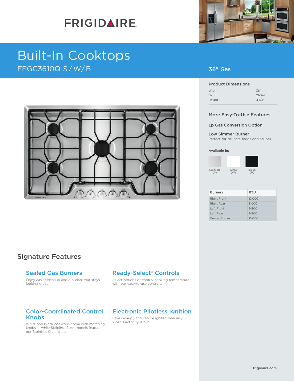 FRIGIDAIRE FFGC3610QW User Manual | 5 pages