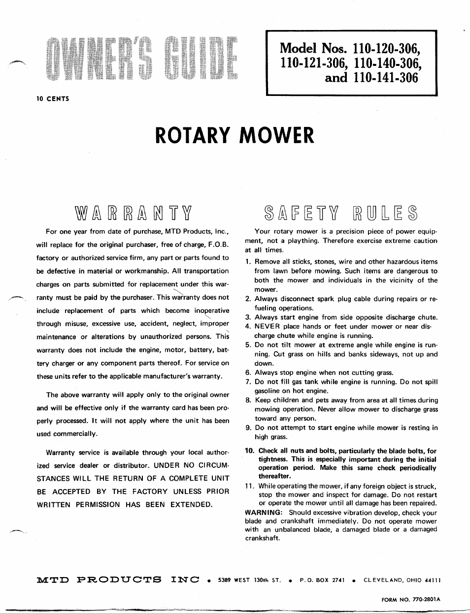 Bolens 110-120-306 User Manual | 4 pages