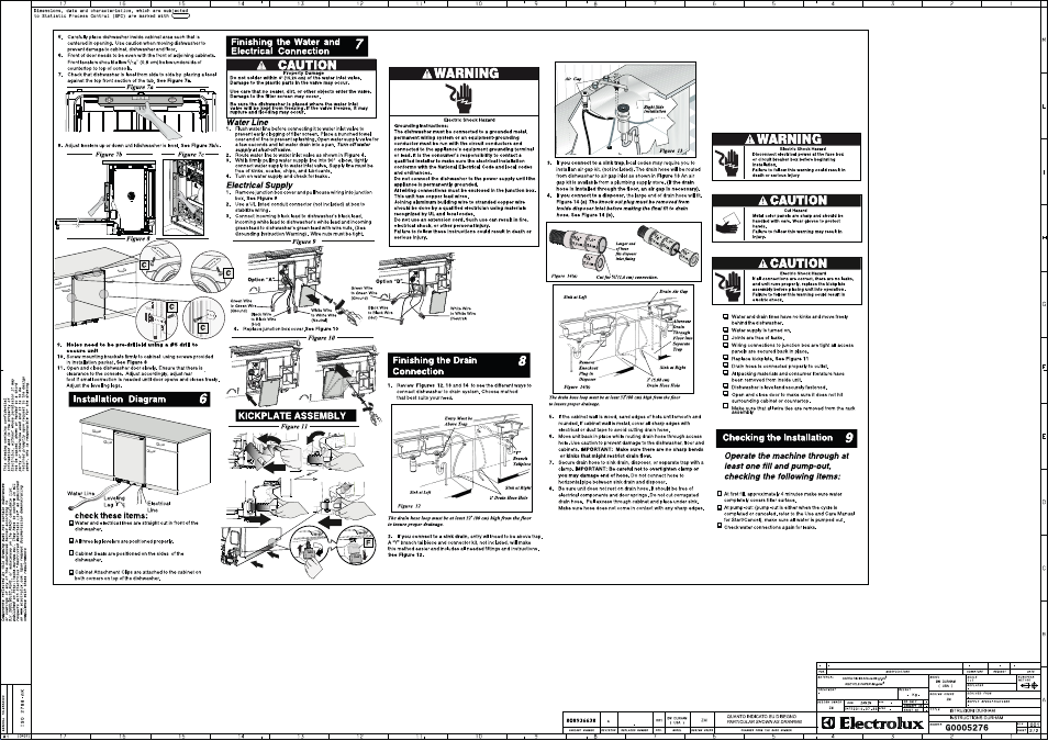 Finishing the water and eiectricai connection, A caution, A warning | Installation diagram, Kickplate assembly, Checking the installation q, Cuiu, Figure 7a, Figure 7b figure 7c, Figure 9 | FRIGIDAIRE FPID2495QF User Manual | Page 2 / 2