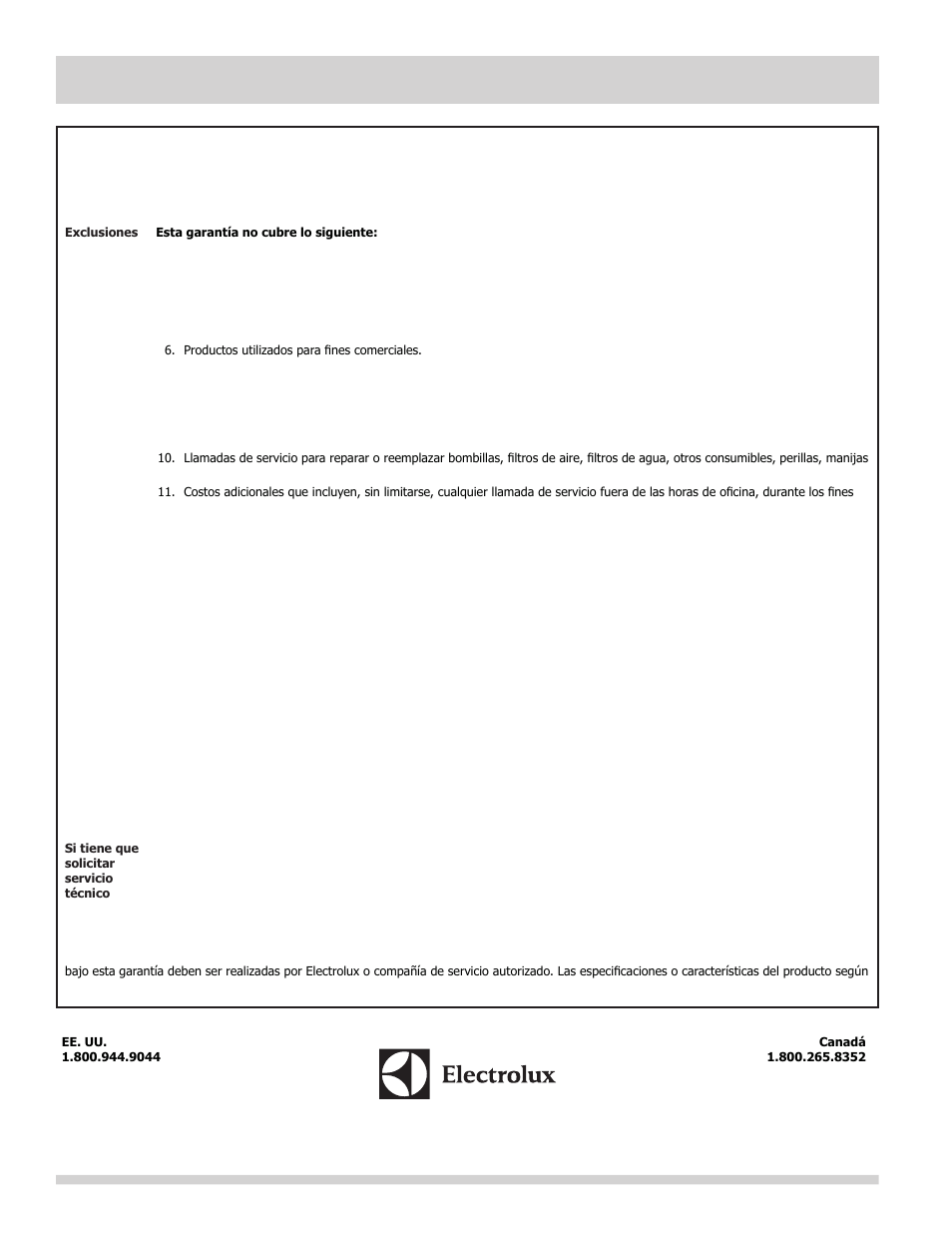 Garantía de los electrodomésticos grandes | FRIGIDAIRE FFTR1022QW User Manual | Page 24 / 36