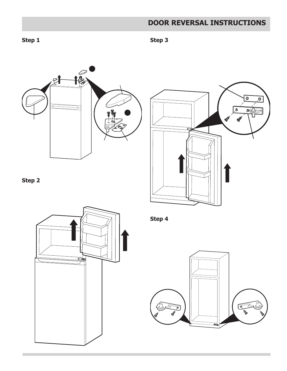 Pull up, Door reversal instructions, Dismantle pull up center hinge center hinge shim | FRIGIDAIRE FFTR1022QW User Manual | Page 5 / 36