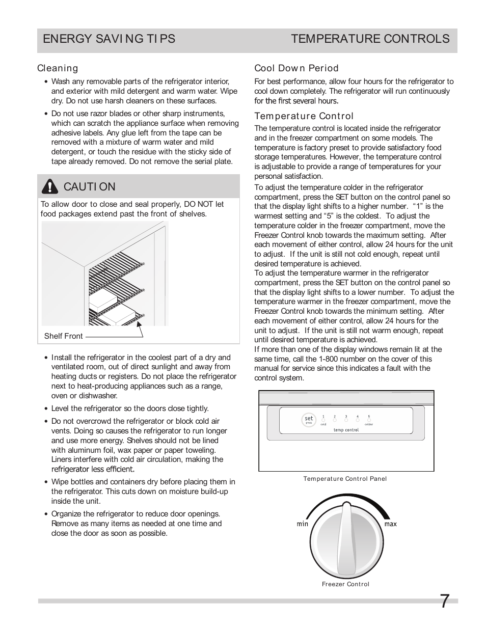 Energy savi ng ti ps temperature controls, Cauti on | FRIGIDAIRE FFTR1022QW User Manual | Page 7 / 36