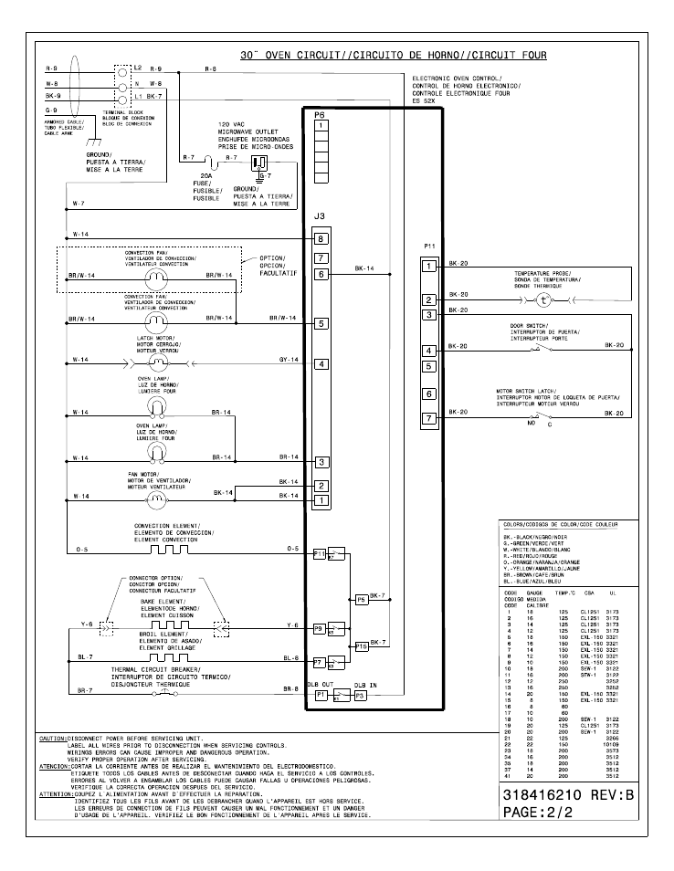 Rev: b, 30" oven circuit//circuito de horno//circuit four | FRIGIDAIRE FGMC2765KW User Manual | Page 2 / 2