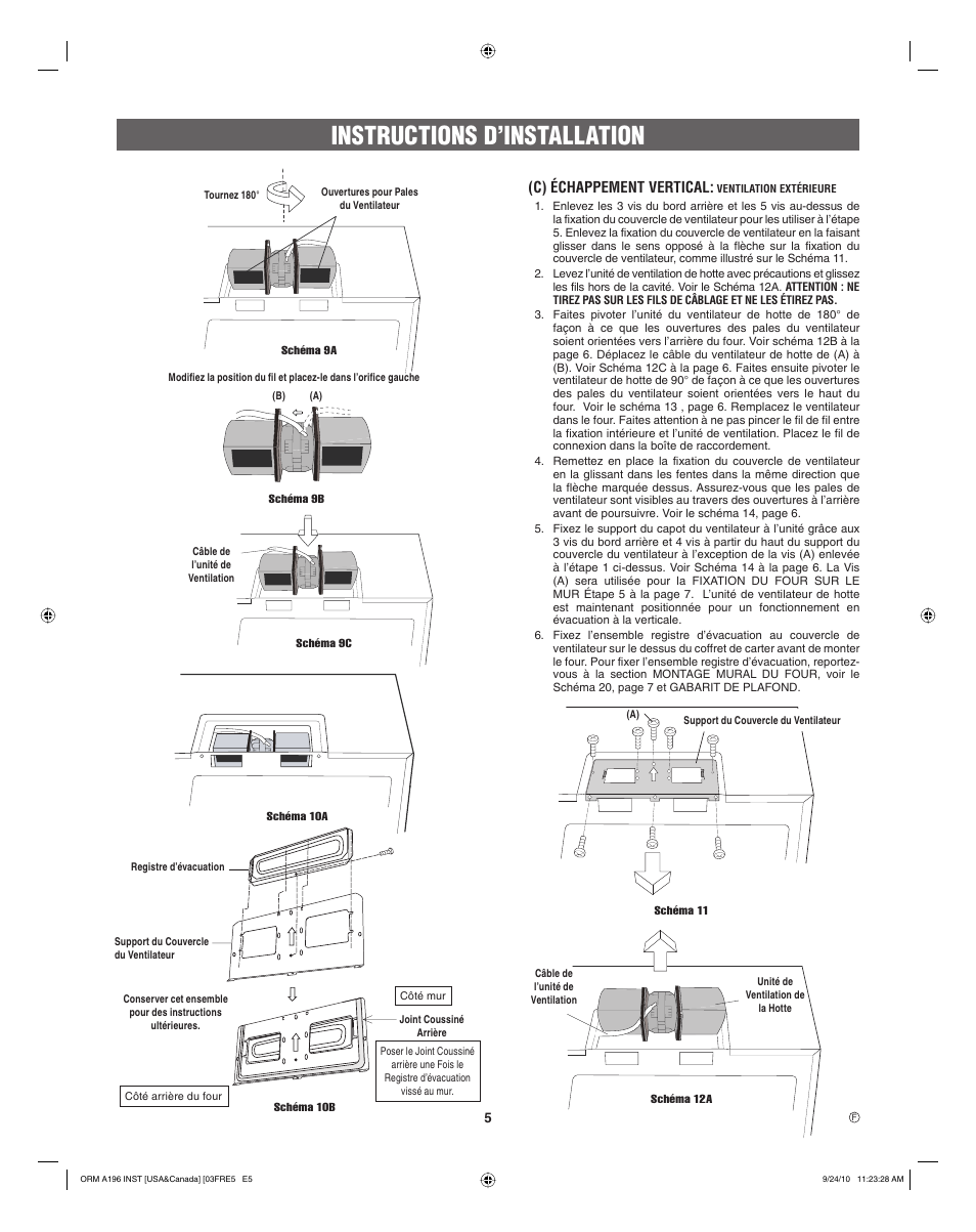 Instructions d’installation, C) échappement vertical | FRIGIDAIRE FGBM205KW User Manual | Page 21 / 24