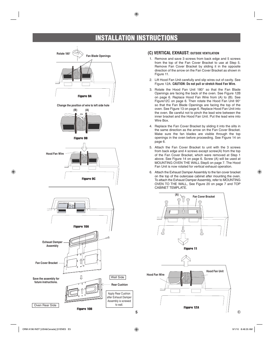 Installation instructions | FRIGIDAIRE FGBM205KW User Manual | Page 5 / 24