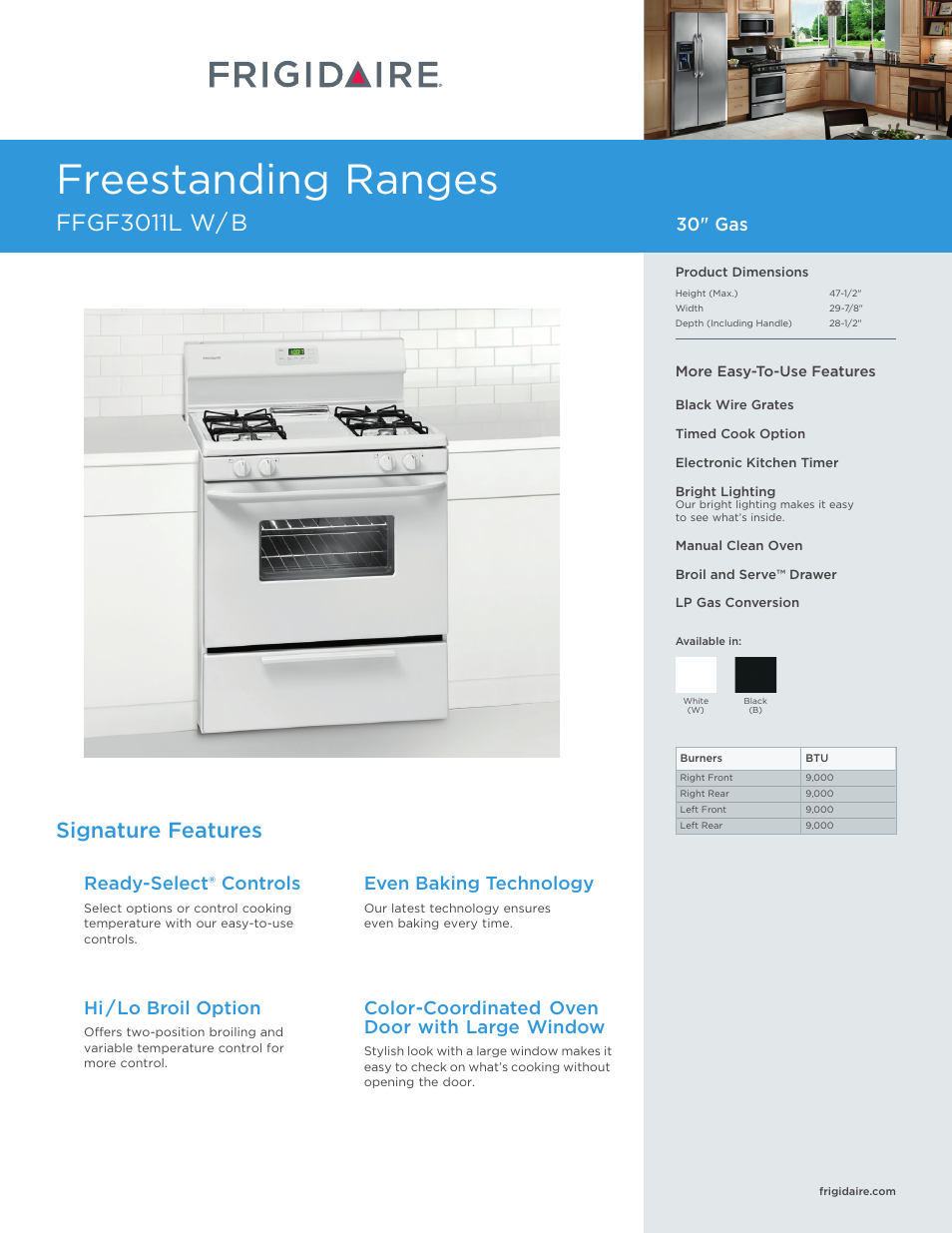 FRIGIDAIRE FFGF3011LB User Manual | 6 pages