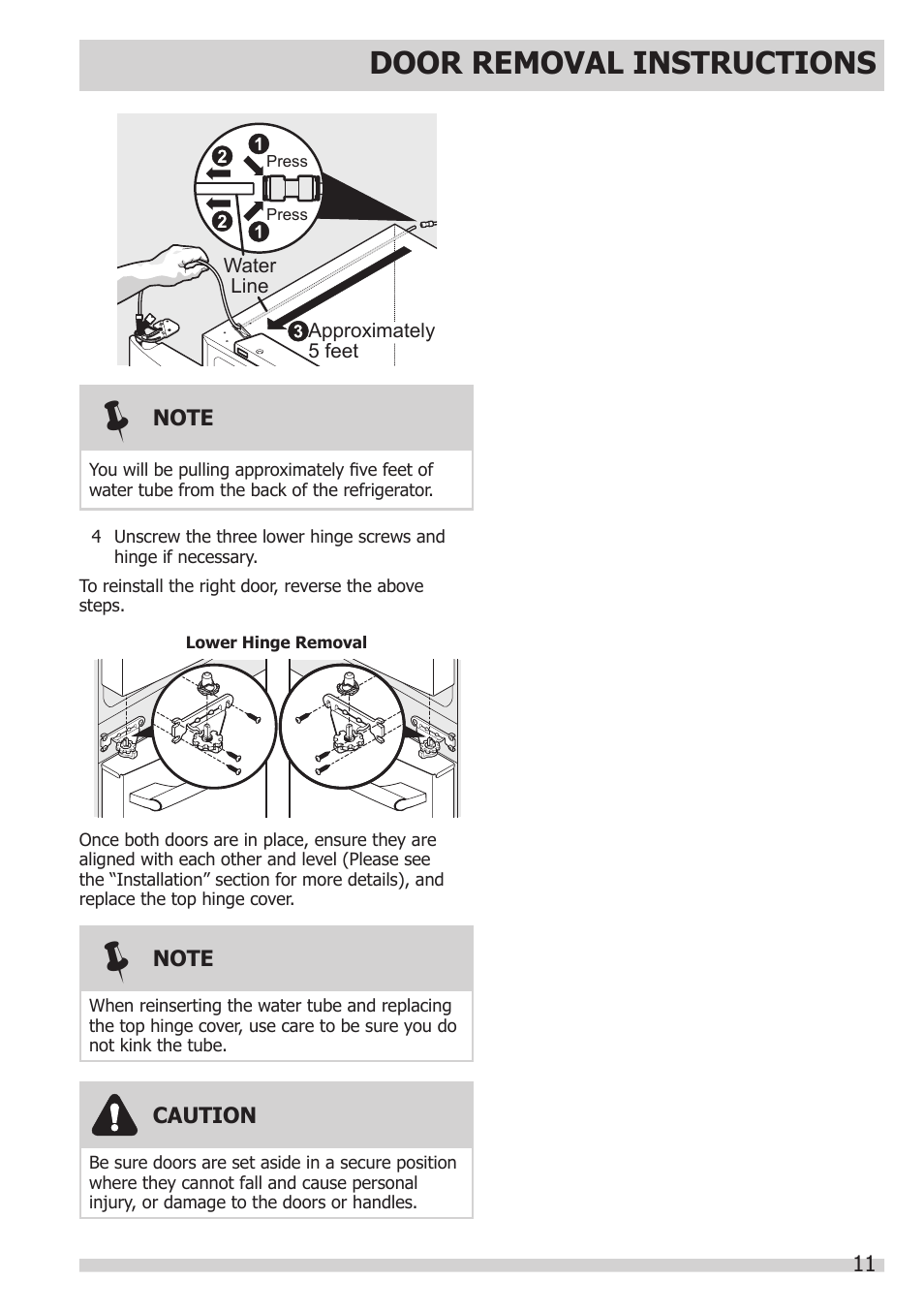Door removal instructions | FRIGIDAIRE FGHB2866PP User Manual | Page 11 / 41