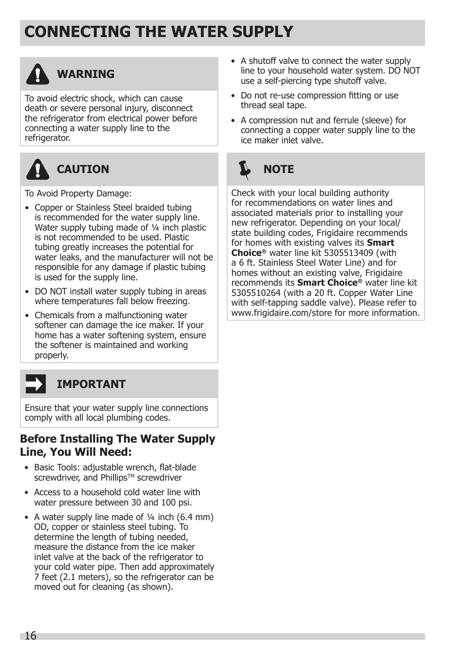 Connecting the water supply | FRIGIDAIRE FGHB2866PP User Manual | Page 16 / 41