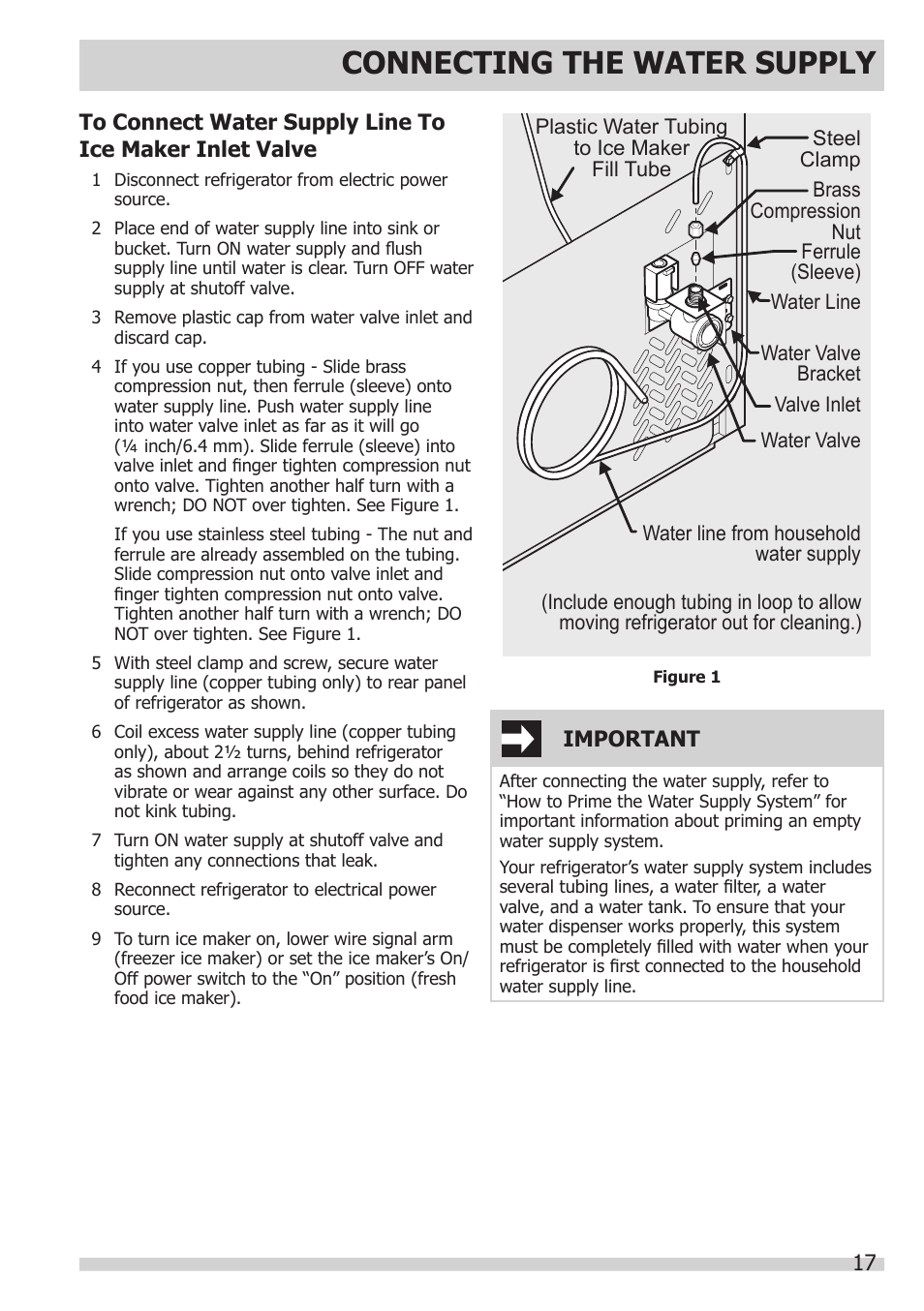 Connecting the water supply | FRIGIDAIRE FGHB2866PP User Manual | Page 17 / 41
