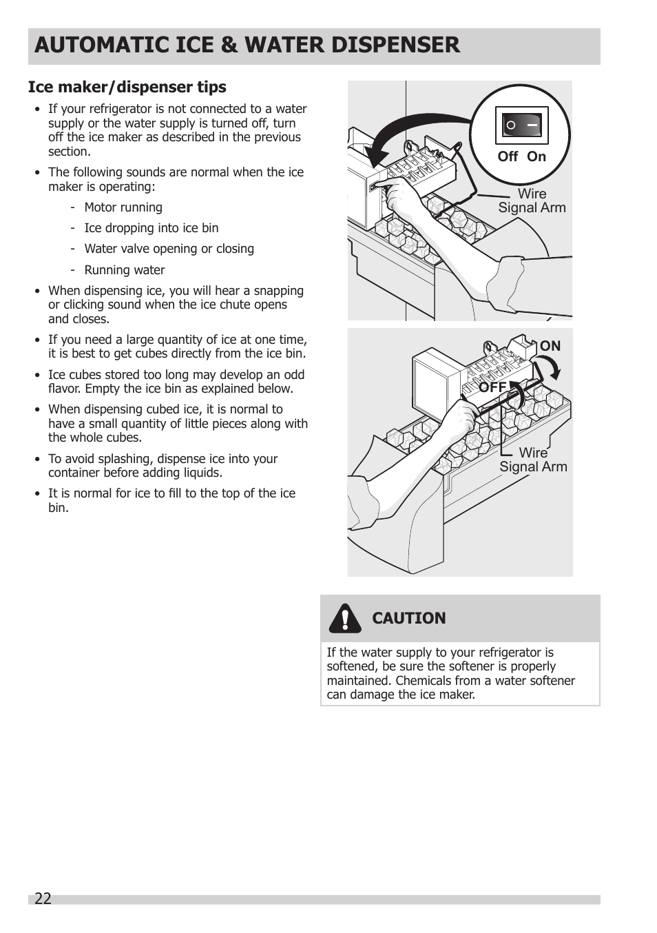 Automatic ice & water dispenser | FRIGIDAIRE FGHB2866PP User Manual | Page 22 / 41
