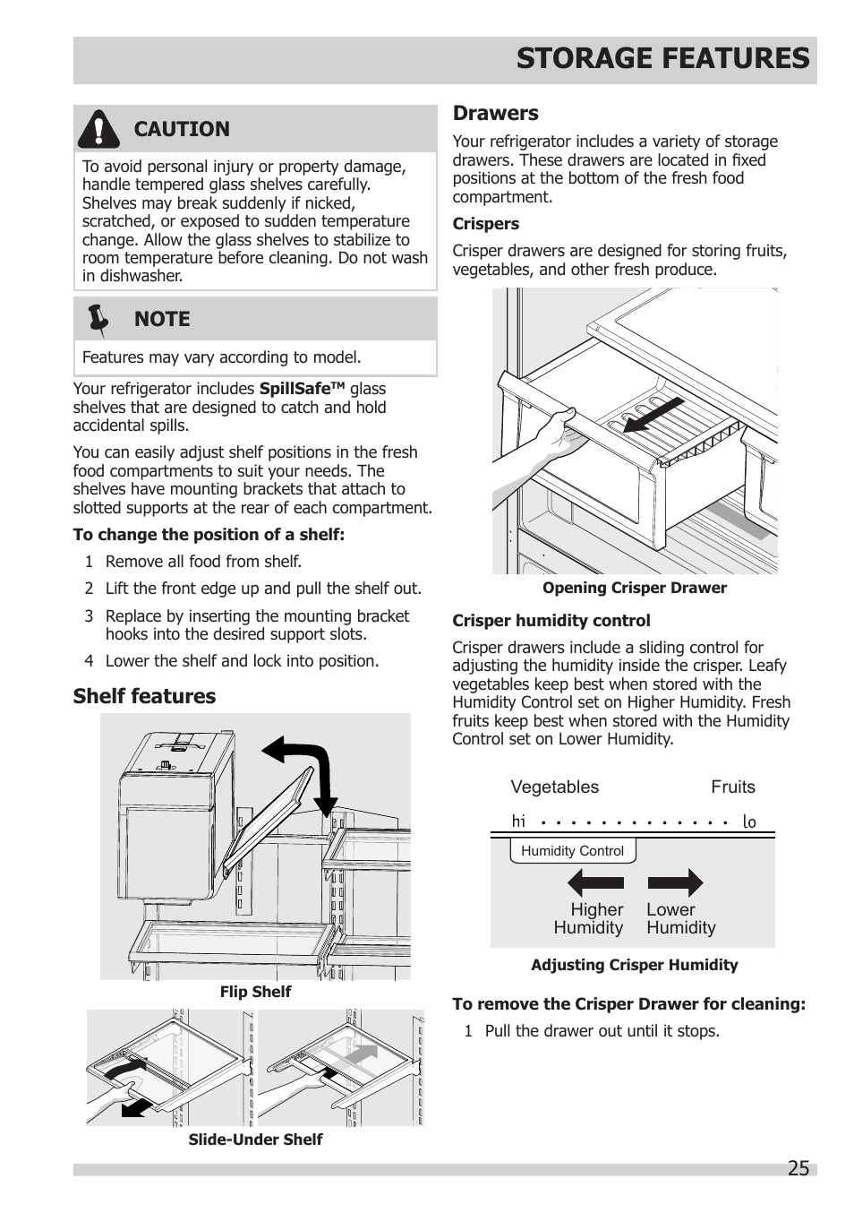 Storage features | FRIGIDAIRE FGHB2866PP User Manual | Page 25 / 41
