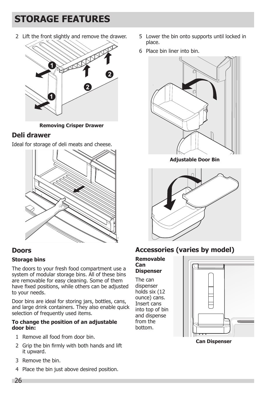 Storage features | FRIGIDAIRE FGHB2866PP User Manual | Page 26 / 41
