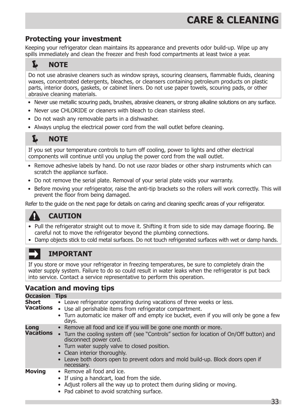 Care & cleaning | FRIGIDAIRE FGHB2866PP User Manual | Page 33 / 41