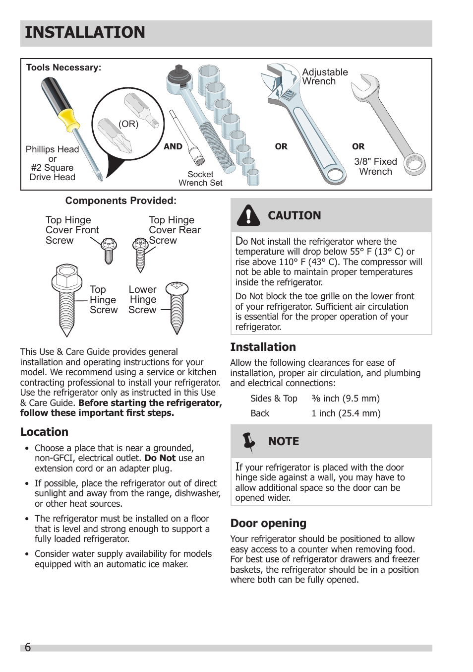 Installation | FRIGIDAIRE FGHB2866PP User Manual | Page 6 / 41