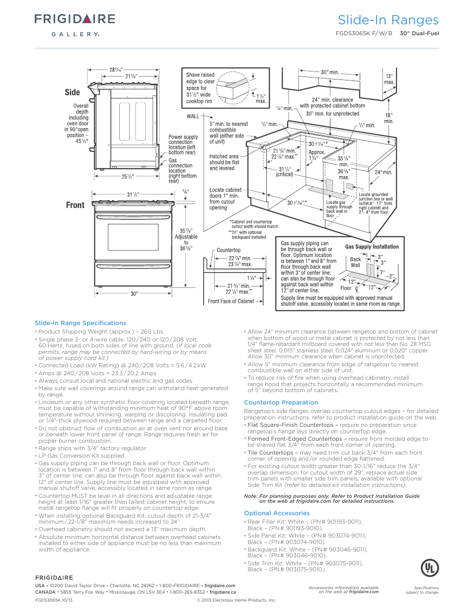 30" dual-fuel slide-in range gallery, Slide-in ranges | FRIGIDAIRE FGDS3065KB User Manual | Page 3 / 7