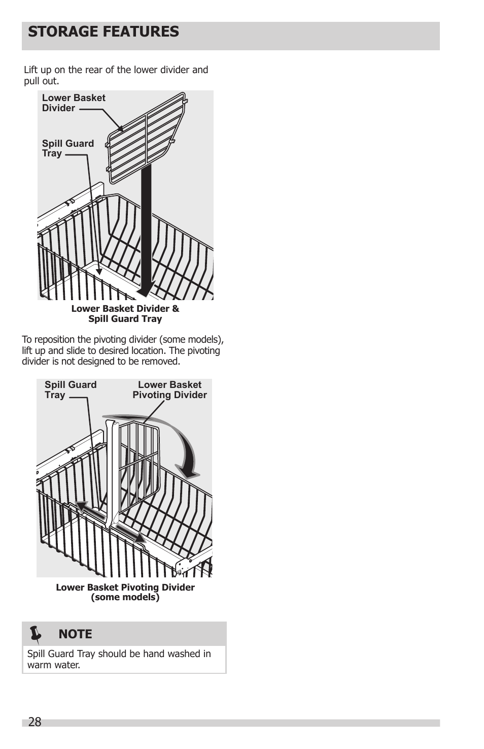 Storage features | FRIGIDAIRE FGUB2642LF User Manual | Page 28 / 41