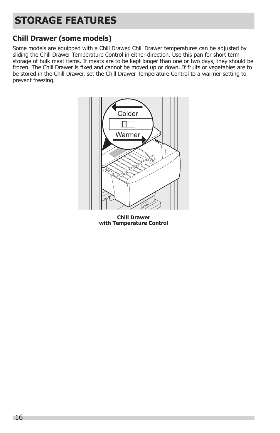 Storage features | FRIGIDAIRE FGHC2331PF User Manual | Page 16 / 32