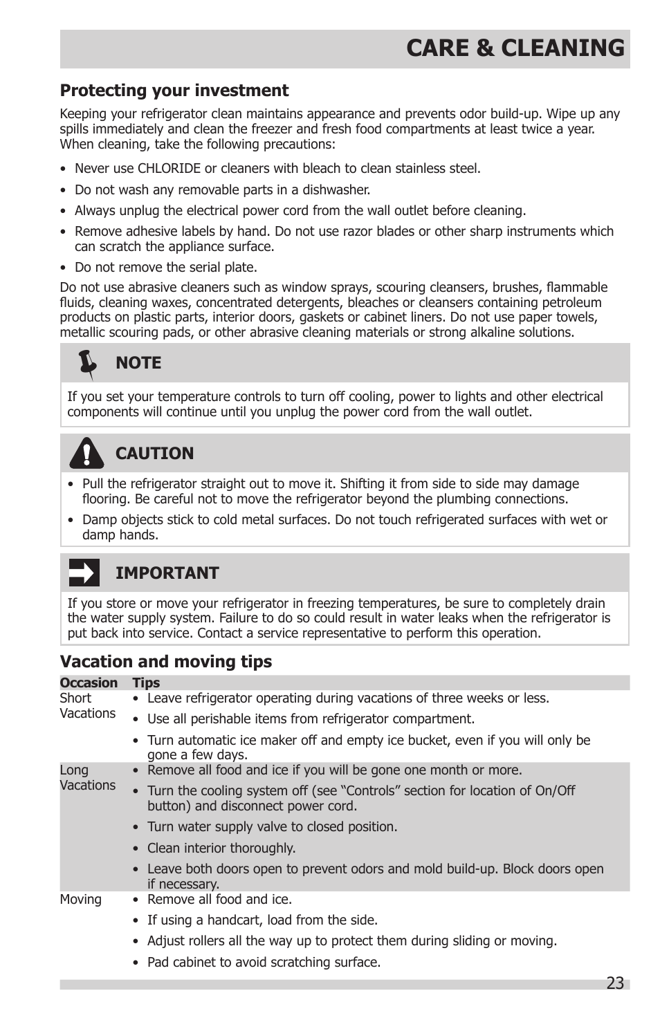Care & cleaning | FRIGIDAIRE FGHC2331PF User Manual | Page 23 / 32