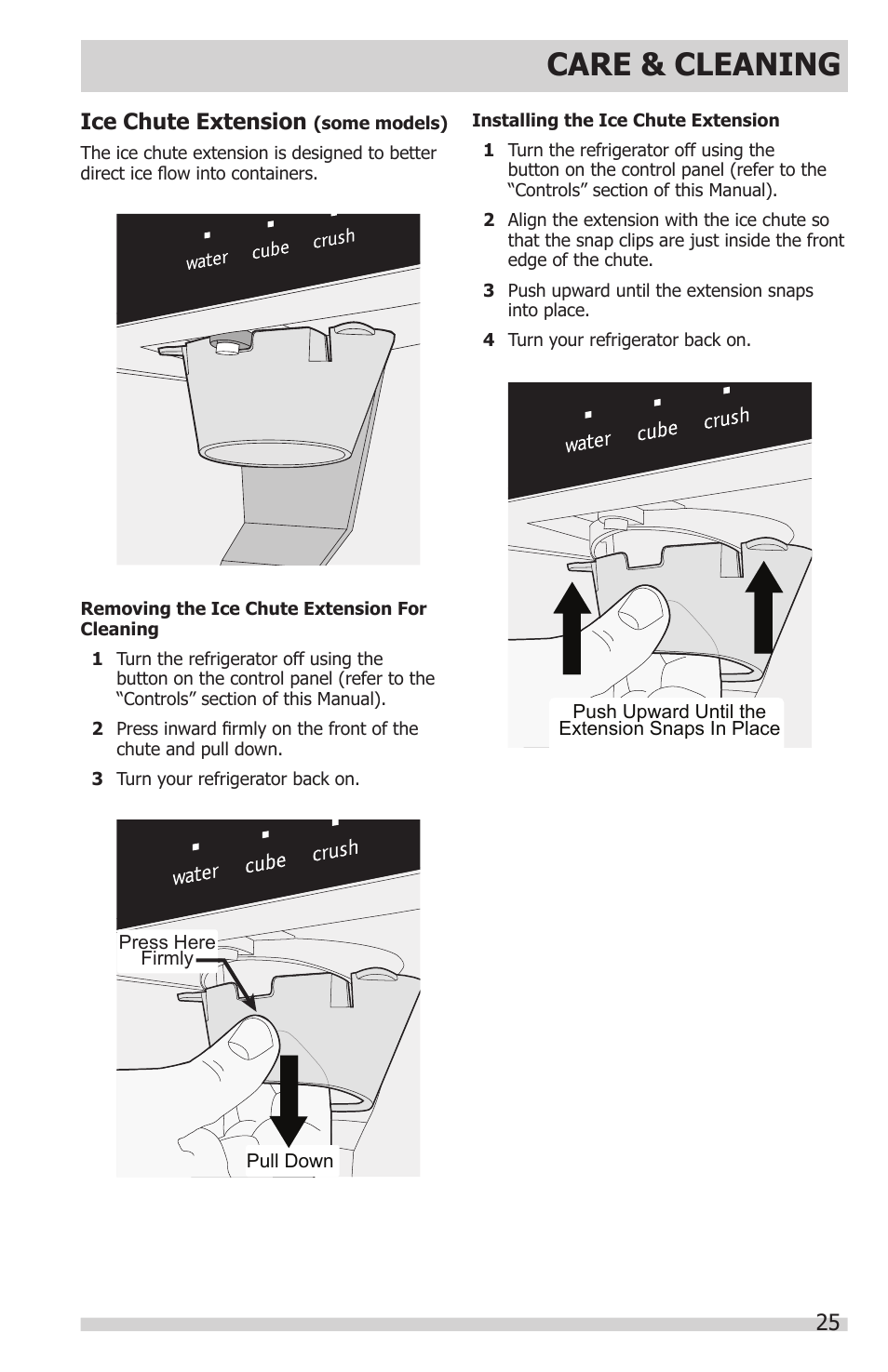 Care & cleaning, 25 ice chute extension | FRIGIDAIRE FGHC2331PF User Manual | Page 25 / 32