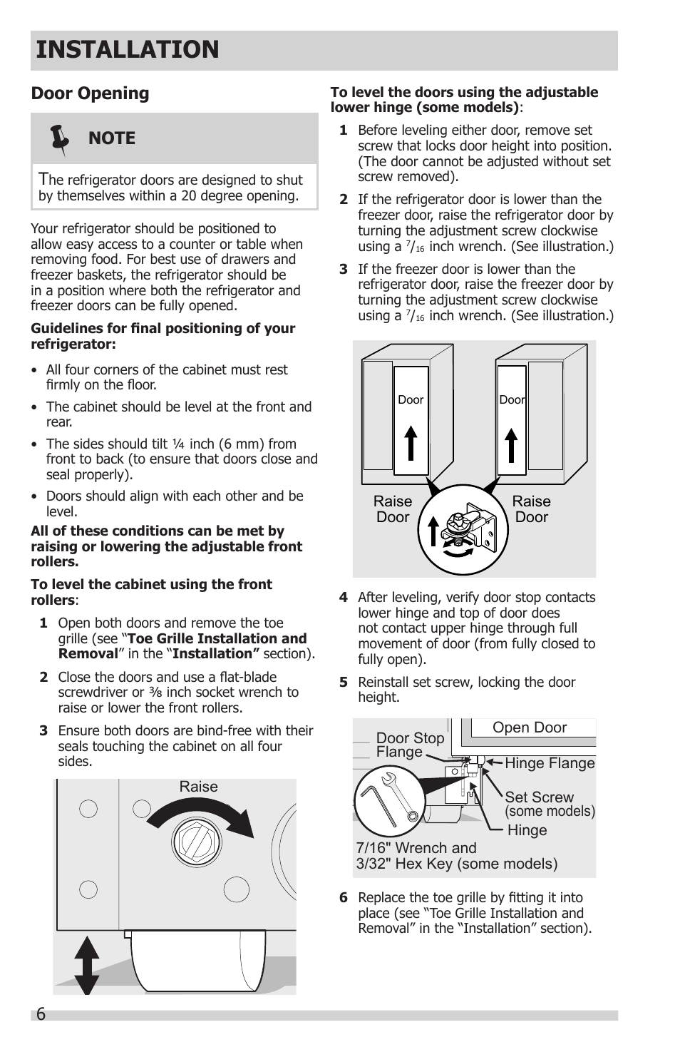 Installation, Door opening | FRIGIDAIRE FGHC2331PF User Manual | Page 6 / 32