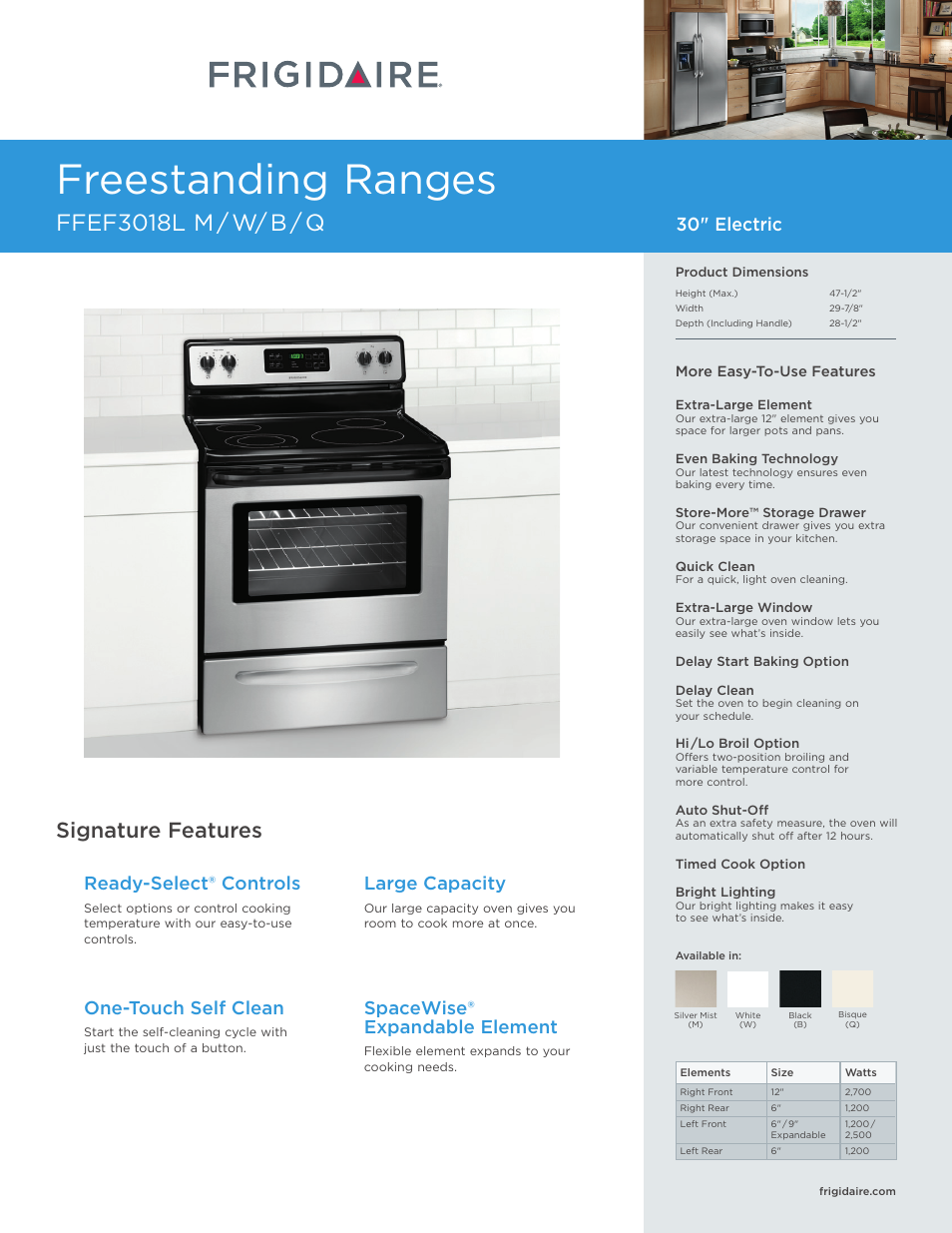 FRIGIDAIRE FFEF3018LW User Manual | 7 pages