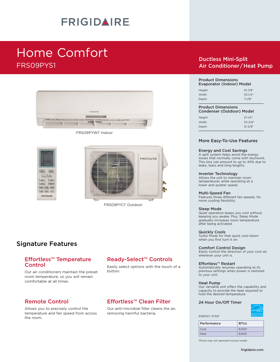 FRIGIDAIRE FRS09PYS1 User Manual | 4 pages
