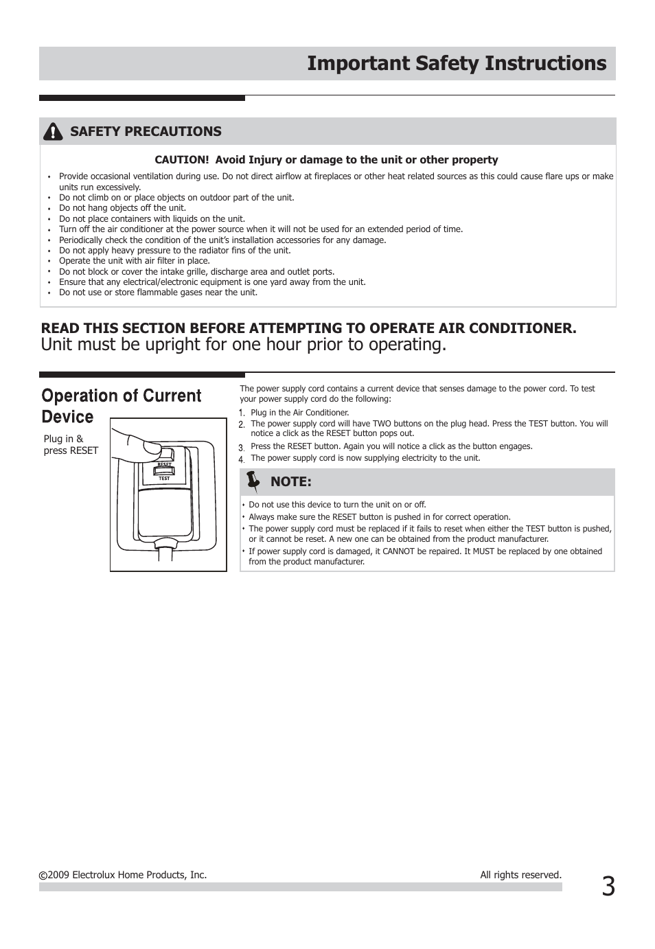 Important safety instructions | FRIGIDAIRE FFRA0611Q1 User Manual | Page 3 / 9