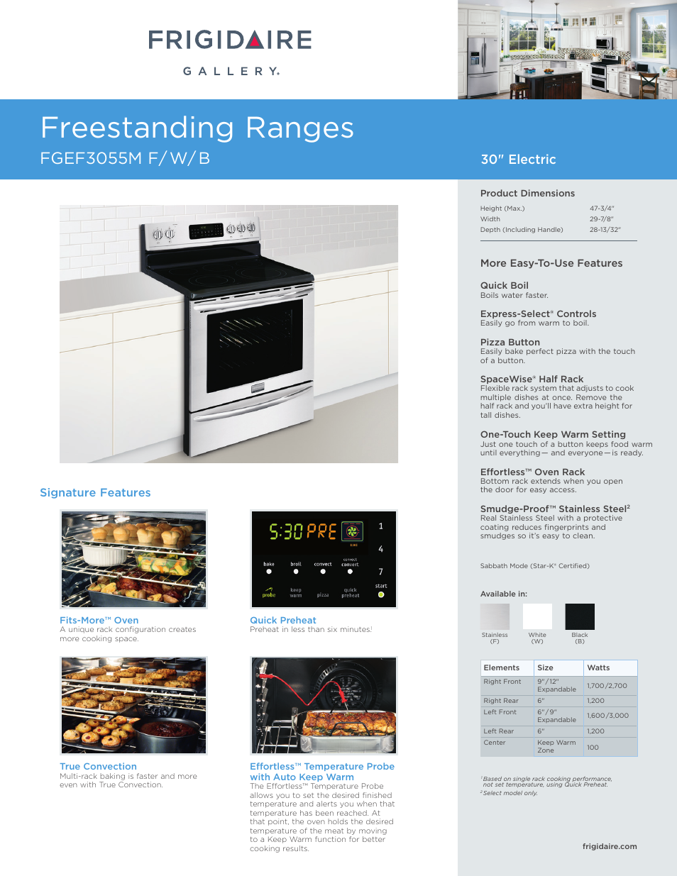 FRIGIDAIRE FGEF3055MB User Manual | 7 pages