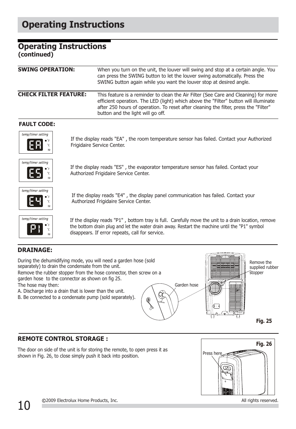 Operating instructions | FRIGIDAIRE FRA093PT1 User Manual | Page 10 / 13