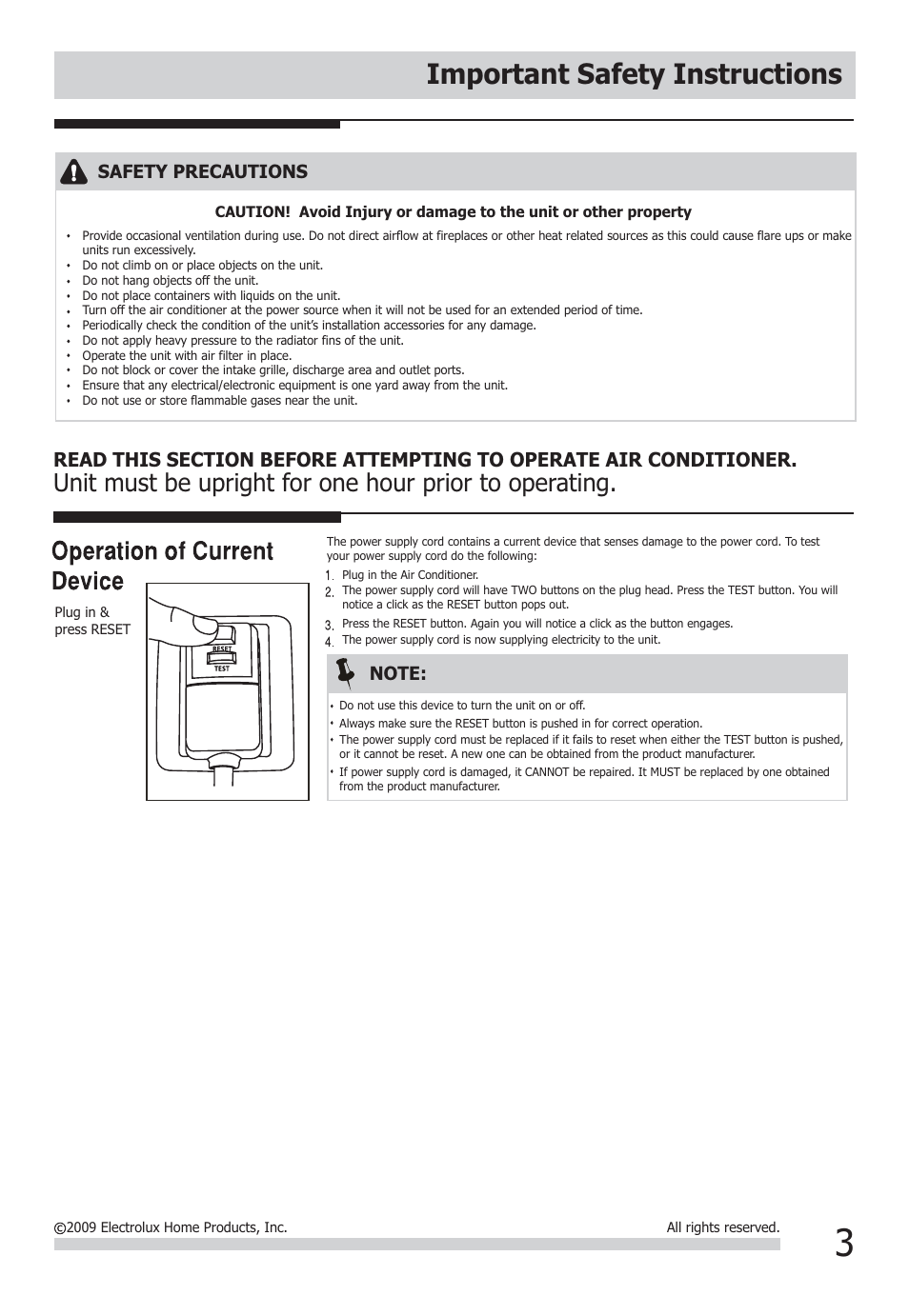 Important safety instructions | FRIGIDAIRE FRA093PT1 User Manual | Page 3 / 13