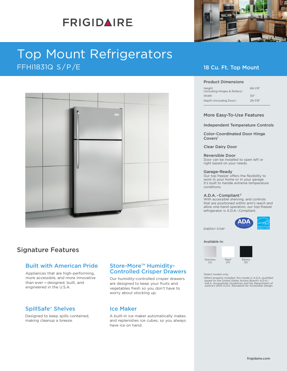 FRIGIDAIRE FFHI1831QE User Manual | 4 pages