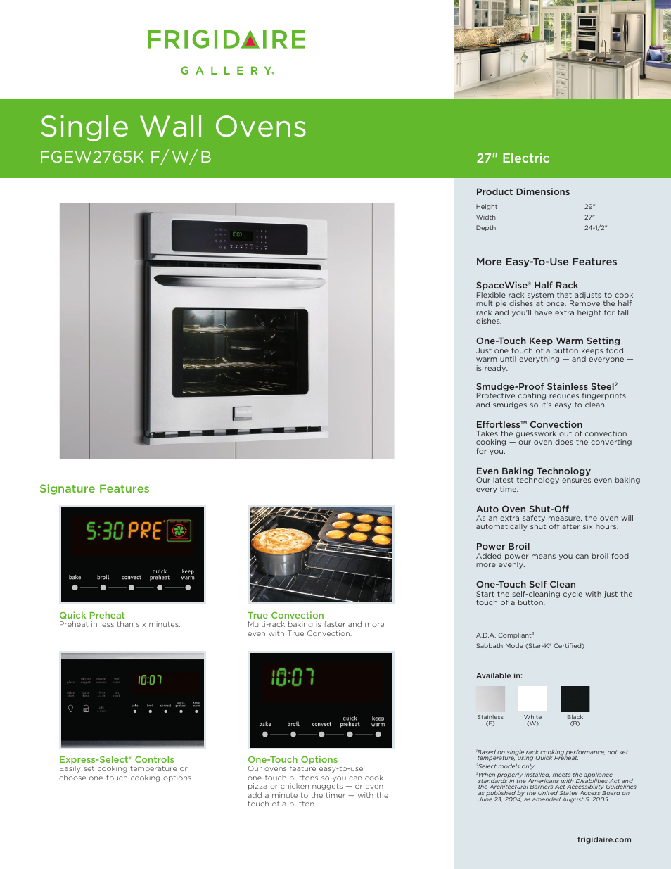 FRIGIDAIRE FGEW2765KW User Manual | 12 pages