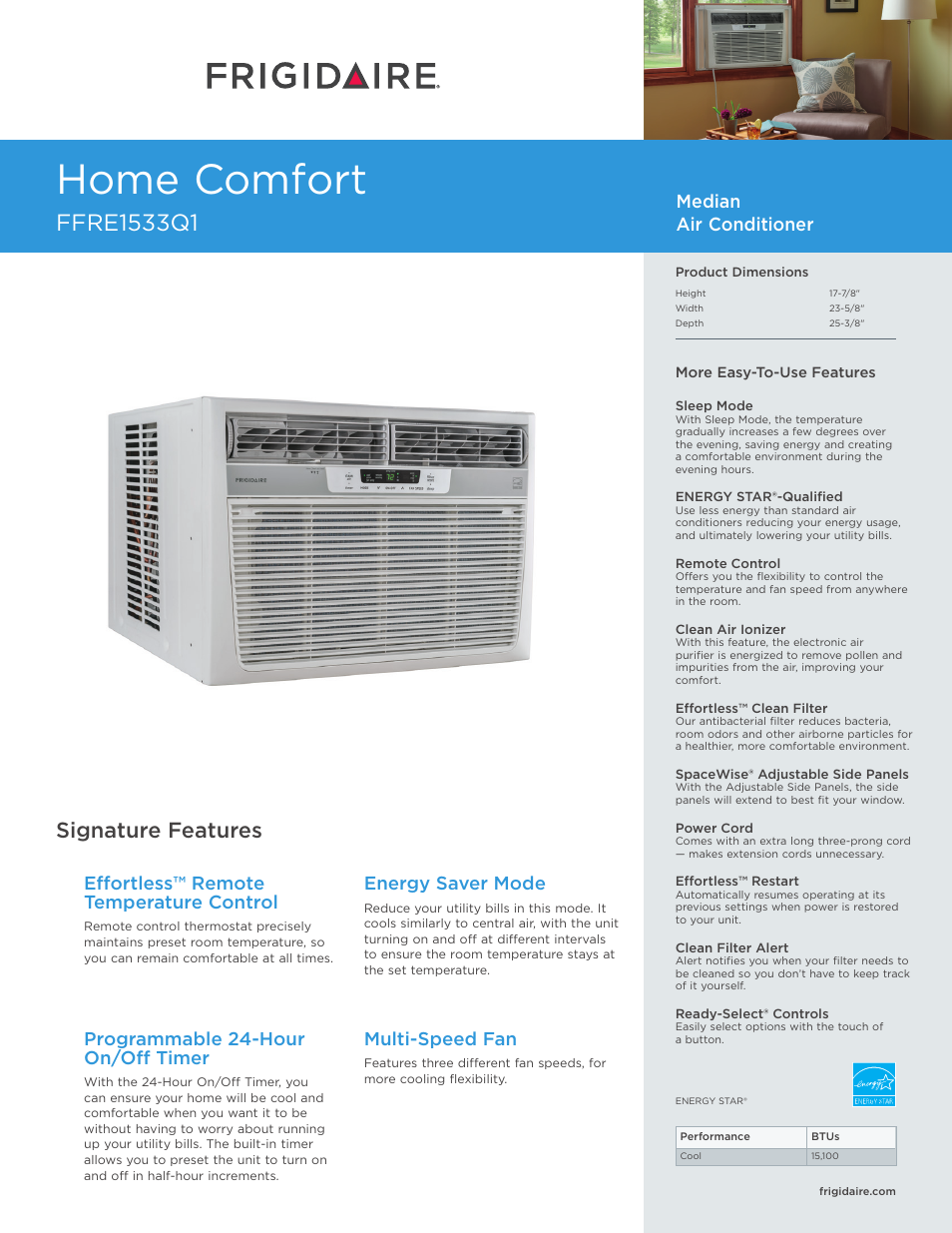FRIGIDAIRE FFRE1533Q1 User Manual | 2 pages