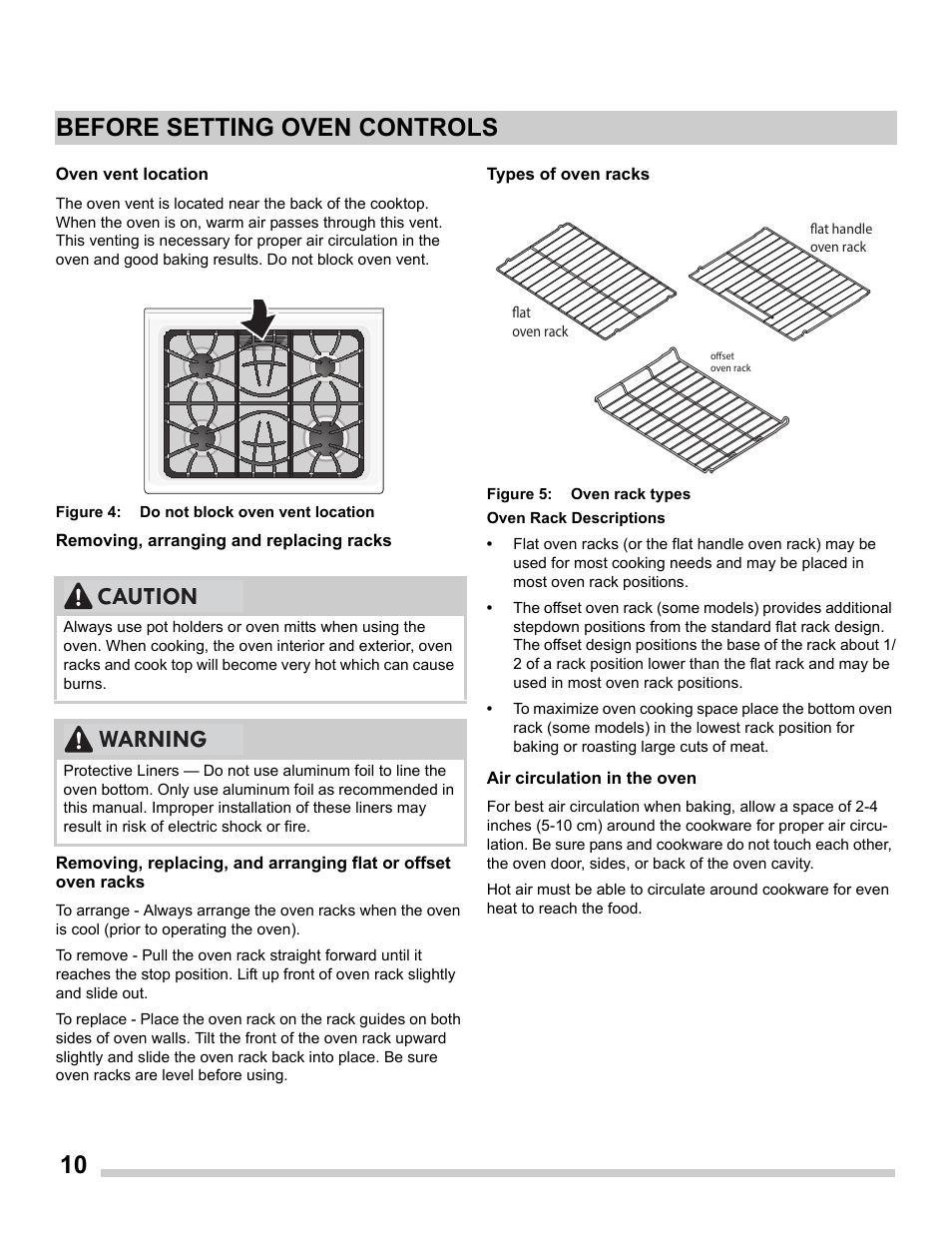 Caution warning, Before setting oven controls | FRIGIDAIRE FFGS3025PS User Manual | Page 10 / 25